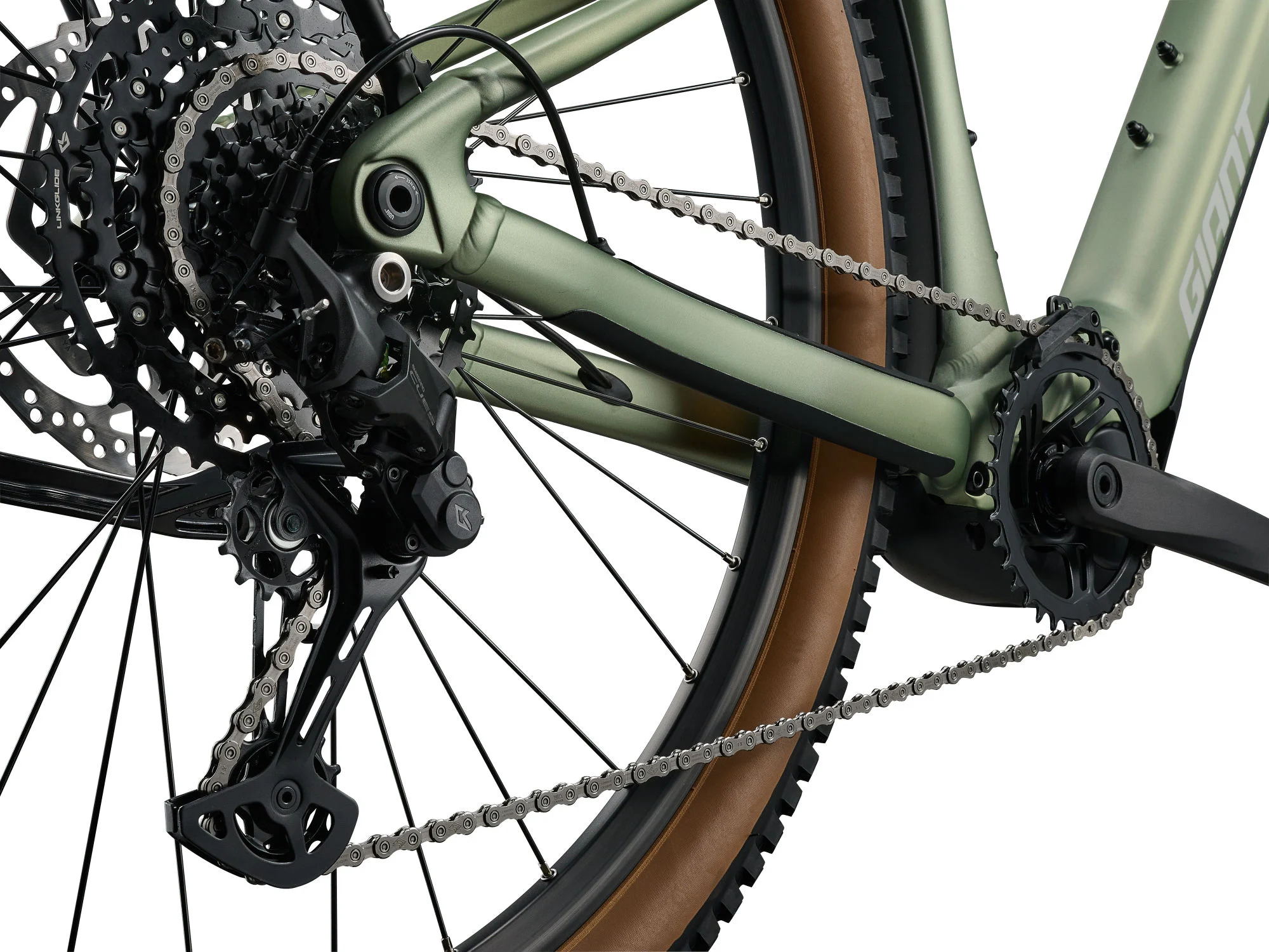 Giant Talon E+ 2 EX 2027 e-MTB trekking colore Frost Fern verde - vista trasmissione