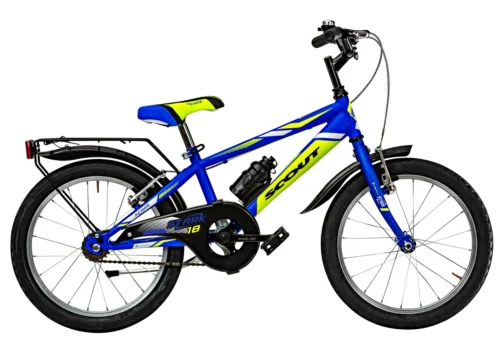 Scout MTB Stark bici da bambino 18 pollici blu con portapacchi e parafanghi