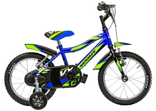 Scout MTB Vortex bici da bambino 14 pollici con stabilizzatori e parafanghi