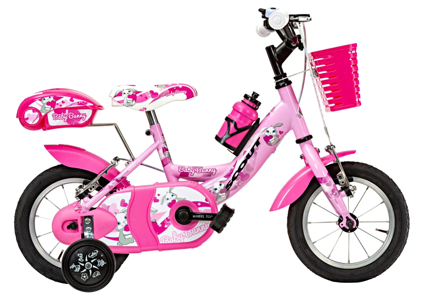 Scout Venere Bunny bici da bambina 12 pollici rosa con stabilizzatori, cestino e portabambola